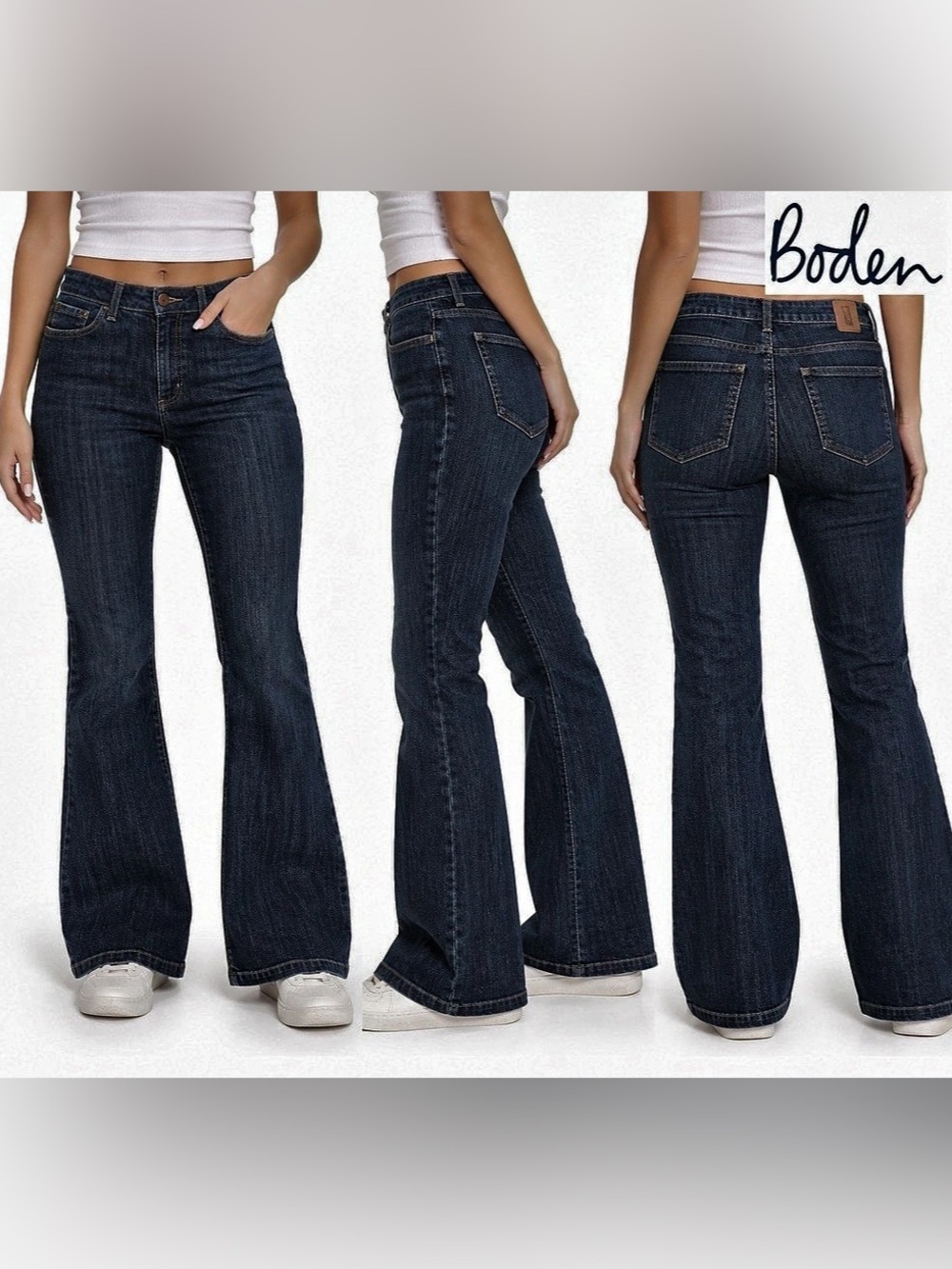 Boden Women’s Flare Jeans Size 12R Dark Wash Mid Rise Non Stretch Denim